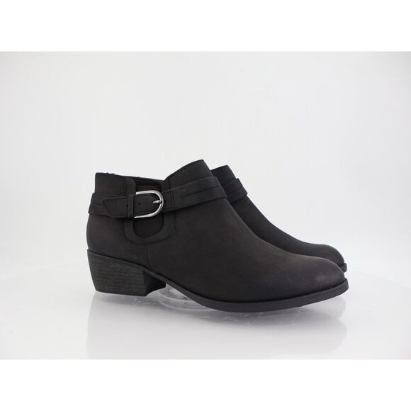 Clarks Women's Charlten Rae Boot Size 11 Black Leather Block Heel Bootie - Picture 1 of 11